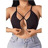 RoseSeek Women's Plus Size Criss Cross Front Closure Bra Cut Out Ribbed Knit Wireless Bralettes
