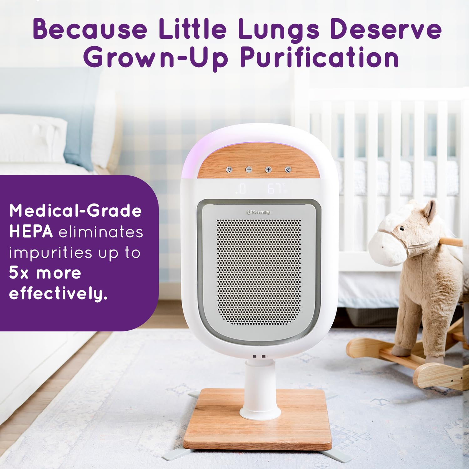Sereniby Air Purifier for Baby | Proprietary Safe-Sleep Design | Medical-Grade HEPA Filtration | Laser-Accurate Air Quality & Temp Sensors | Smart Parent-Approved Features