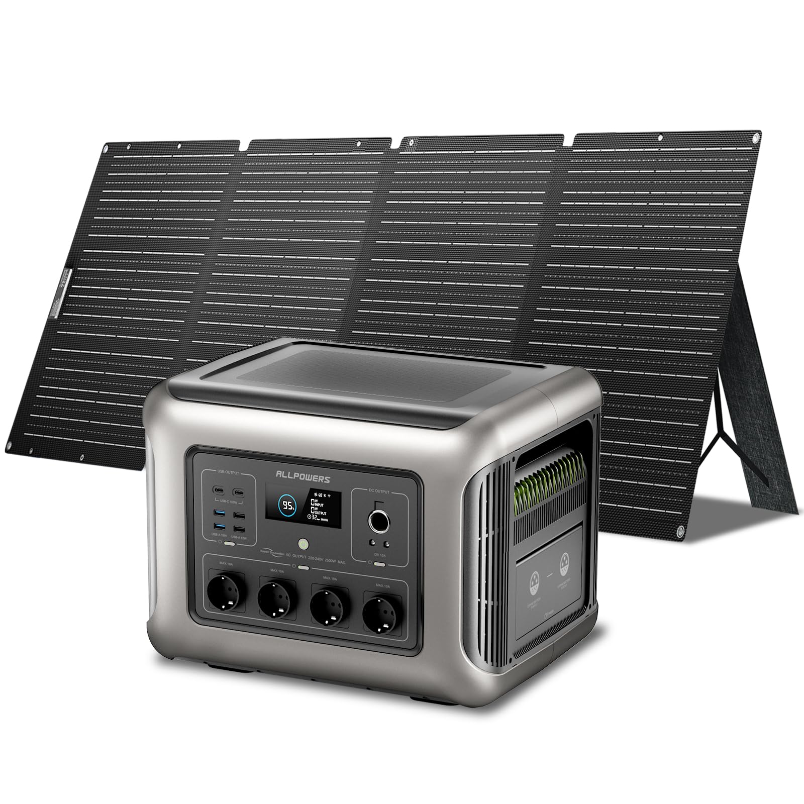 ALLPOWERS R2500 V2 Tragbare Powerstation mit Solarpanel 200W SE200, 1920Wh Solargenerator mit 4x 2500W Ausgang, LiFePO4 Batterie Schnellladung für Camping, Wohnmobil, Off-Grid, Stromausfall