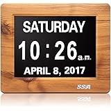 Dementia Day Clock,Memory Loss Digital Calendar Day Clock, with Extra Large Non-Abbreviated Day & Month. Perfect for Seniors Perfect Fathers Day Gifts 7 inch (wood pattern)