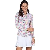 IBKUL Athleisure Wear Sun Protective UPF 50+ Icefil Cooling Tech Massie Print Long Sleeve Mock Neck Top – 10541 Watermelon Multi Massie XS