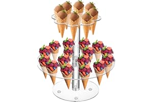 Hacaroa Acrylic Ice Cream Cone Holder, 24 Holes Waffle Sushi Hand Roll Stand Double Layer Cone Display Stand, Clear Food Display Stand Rack for Birthday Parties, Weddings, Christmas, Flower Shape