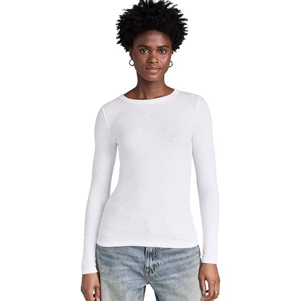 Enza Costa Women's Textured Rib Long Sleeve Crew Tee, Black, XS at