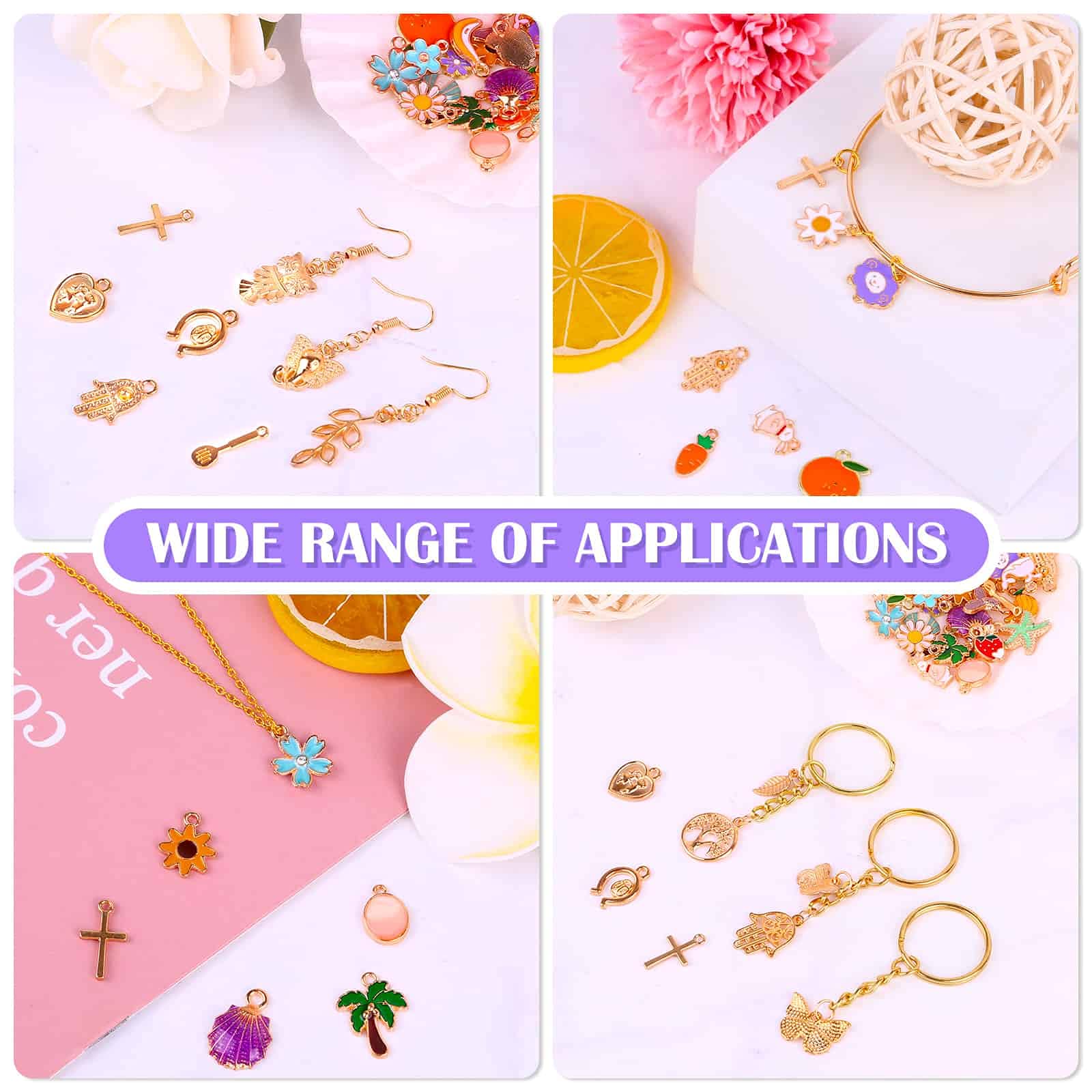 Acejoz 300Pcs Gold-Plated Enamel Charms for Jewelry Making - Wholesale Bulk Assorted Earring Charms for DIY Necklace Bracelet and Crafting (Multicolor)