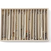 KATISYIO Large Jewelry Organizer for Drawer Insert Velvet Stackable Jewelry Trays for Earring Necklace Bracelet Ring Display (Beige, 16 Grids)