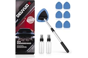 deuvuo Upgraded Car Windshield Cleaning Tool, Expandable Car Window Cleaner with 6 Reusable Microfiber Pads, 2 Spray Bottles,