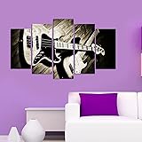 LaModaHome Musical MDF Wall Art - Two Electro Guitars, Rhytym, Instrument - Ready to Hang Painting, Total Size (43" x 24") - 5 Panels - Decorative Wall Hanging for Living Room, Bedroom, Dorm