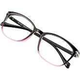VisionGlobal Blue Light Blocking Glasses for Women Men, Square Frame Computer Reading Glasses(Black Purple,+1.75 Magnification)