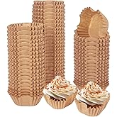 qiqee 500pcs Natural Square Cupcake Liners Muffin Linner No Smell, Food Grade Brown Baking Cups(Standard Size)