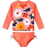 HUAANIUE Baby/Toddler Girls 2 Piece Rash Guard Long Sleeve Swimsuit Set