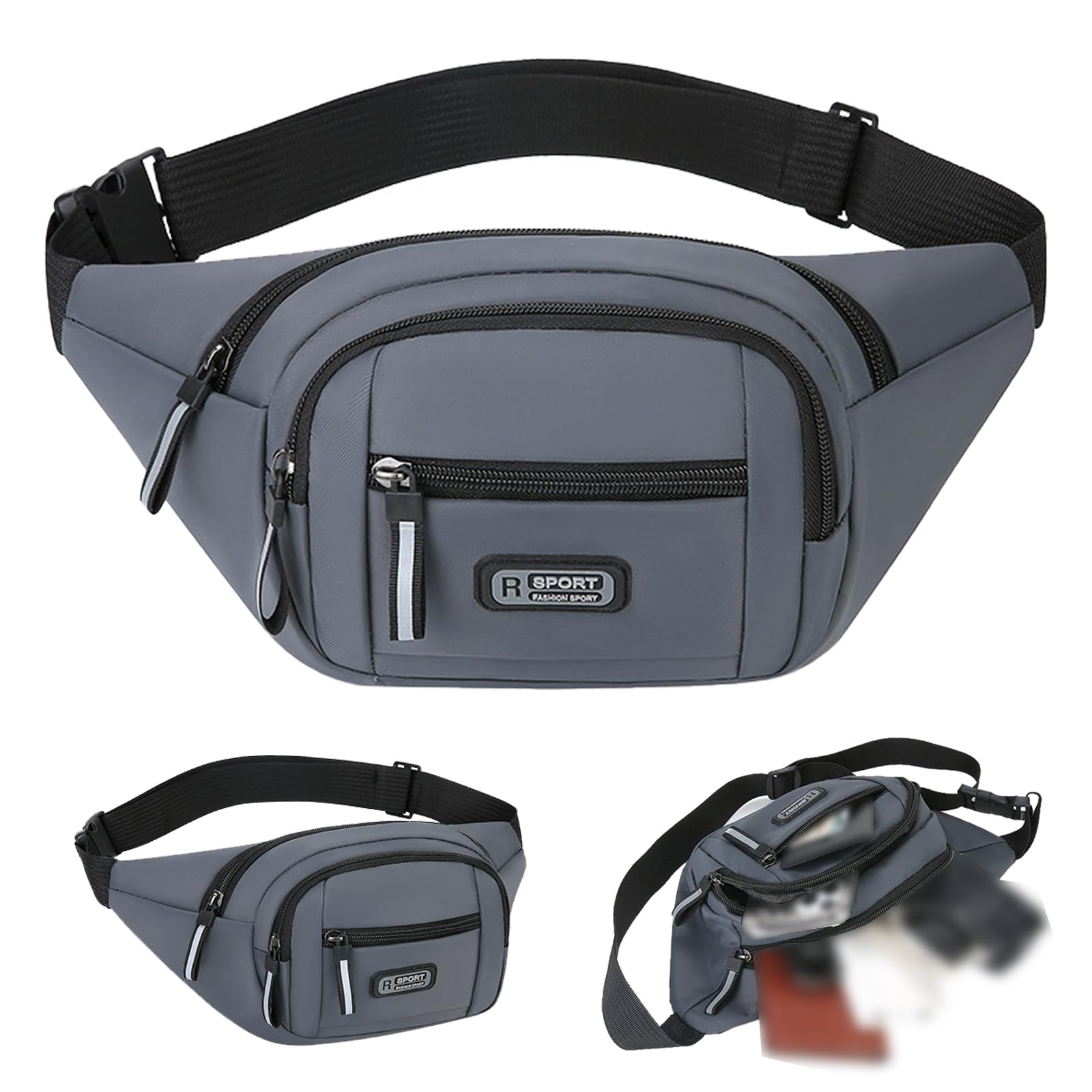 KASESSS Bum Bag, Waterproof Bumbags for Men, Fashion Fanny Pack for Women Large Capacity Waist Bag with Adjustable Belt and 4 Zipper Pockets Bumbag for Dog Walking Traveling Hiking and Outdoor Sports