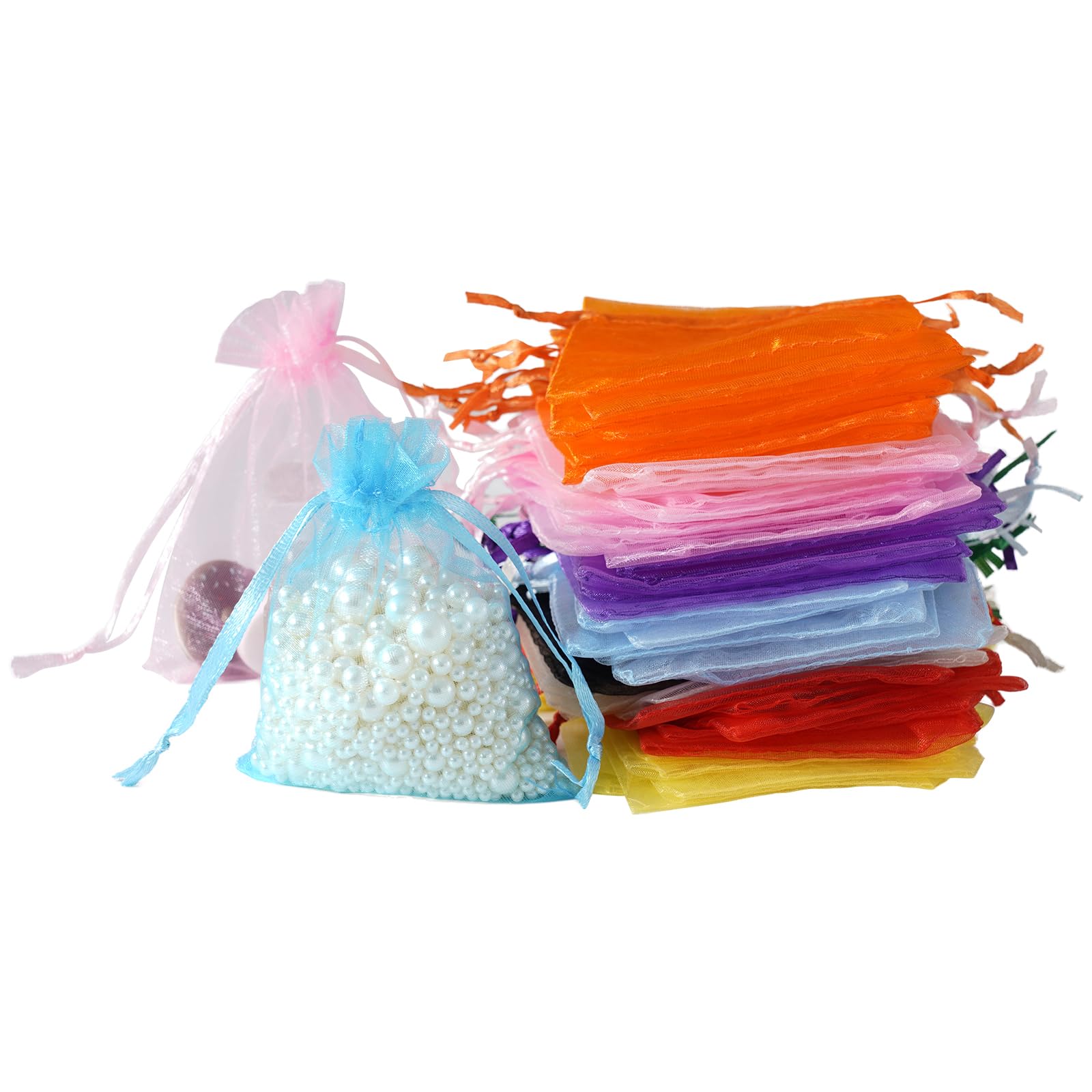 DoGeek 60 Small Organza Gift Bags 10 Color Jewelry Pouches Sheer Drawstring Pouches, Mesh Candy Favour Bag for Wedding Party Festival Game (9 x 7CM, Multicolor)