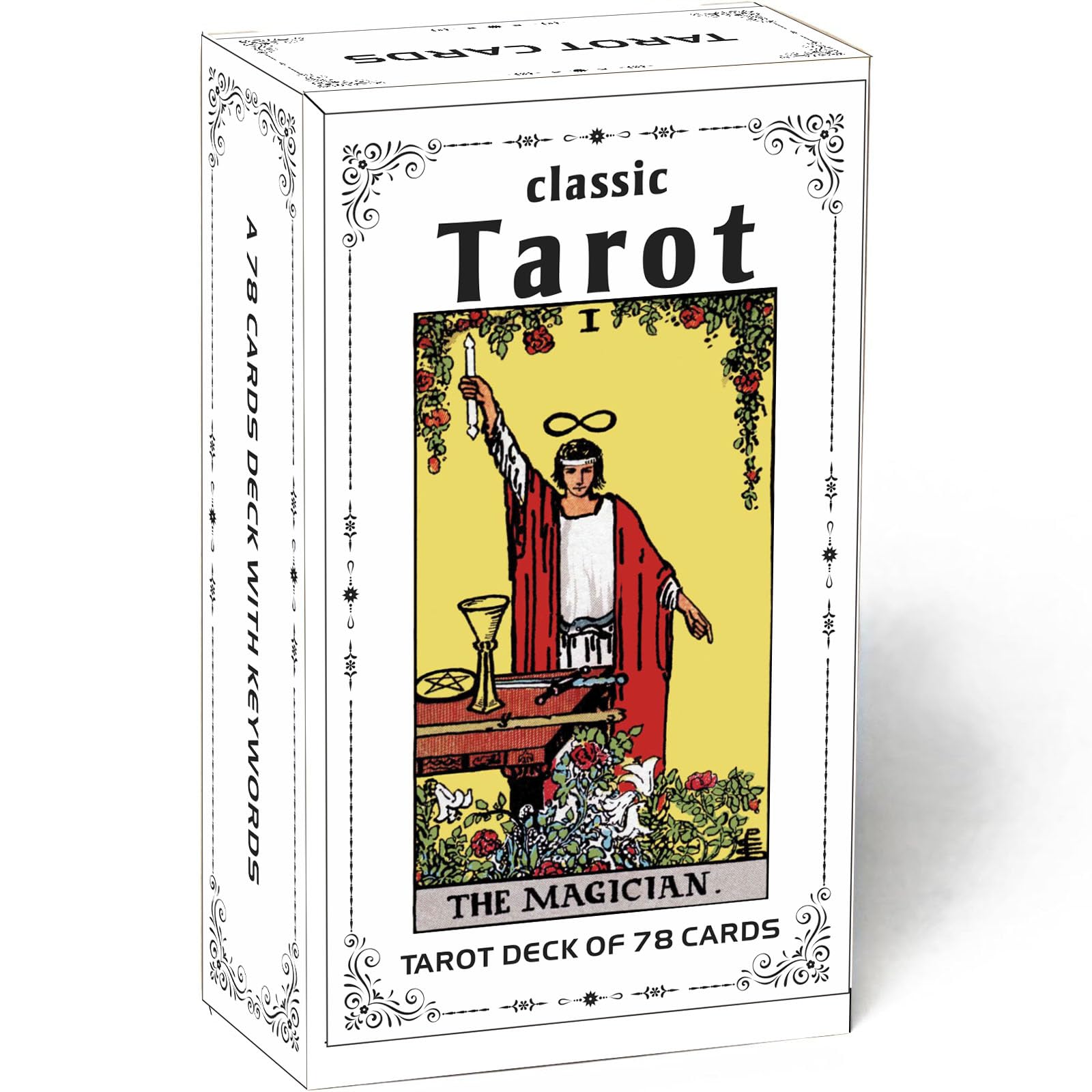 Photo 1 of Classic Tarot Cards for Beginners - 78 Card Set, Learning Tarot Deck with Meanings, No Guide Book Needed, Fortune Telling Game (Black)