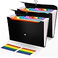 2Pcs Expanding File Folder, 13 Pockets Accordion File Holder Organizer, A4 Letter Size Paper Document Receipt Organizer Accordian Filing Folder for Classroom, Home, Office and Travel