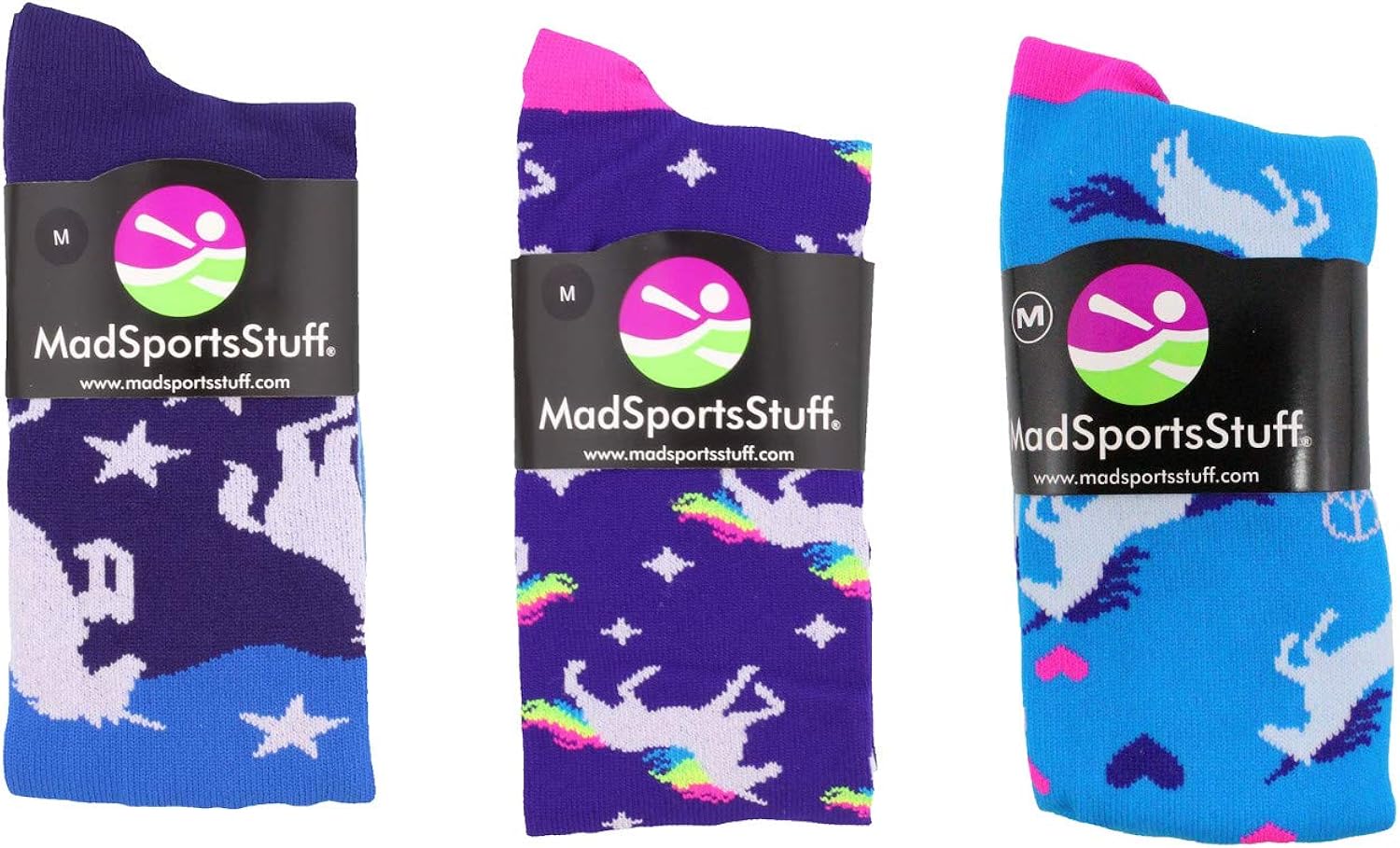 MadSportsStuff Neon Rainbow Unicorn Athletic Over The Calf Socks: Clothing