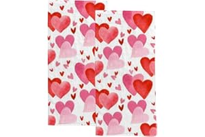 VANTASO Red Hearts Valentine's Day Hand Towels Set 2 for Bathroom,Absorbent Kitchen Towels Love Hearts Microfiber Bath Towel Dish Fingertip Towel for Guest Bar Gym Spa 30 x 15 inch