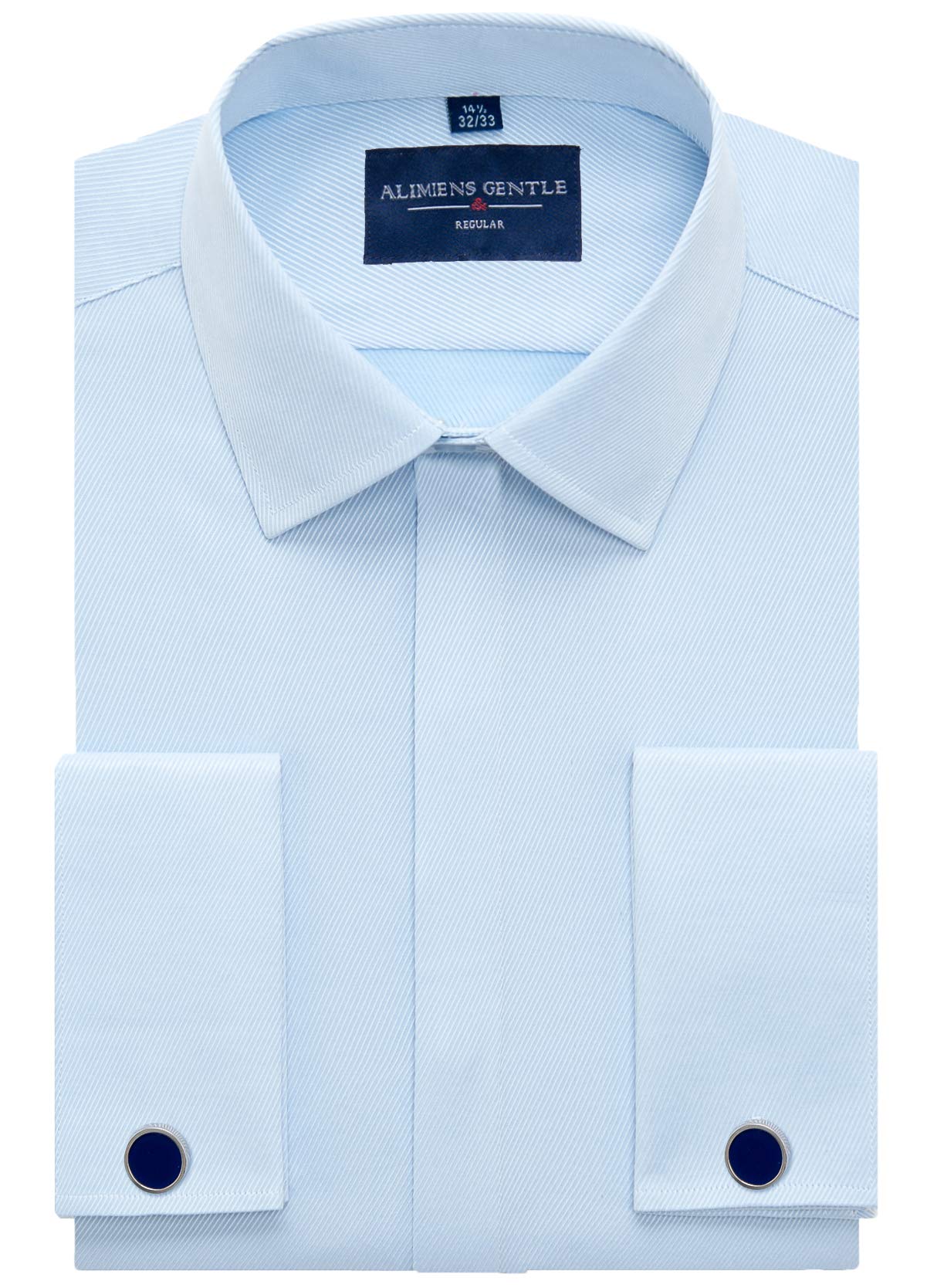 Photo 1 of Alimens & Gentle Men's French Cuff Dress Shirt Regular Fit Cufflinks Tuxedo Formal Shirt (18.5" Neck 34"-35" Sleeve, Twilled Blue)