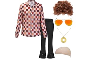 EFORLED Halloween 70s Costume Men, 60s Disco Outfits Clothing, Disco Shirts Bell Bottom Pants