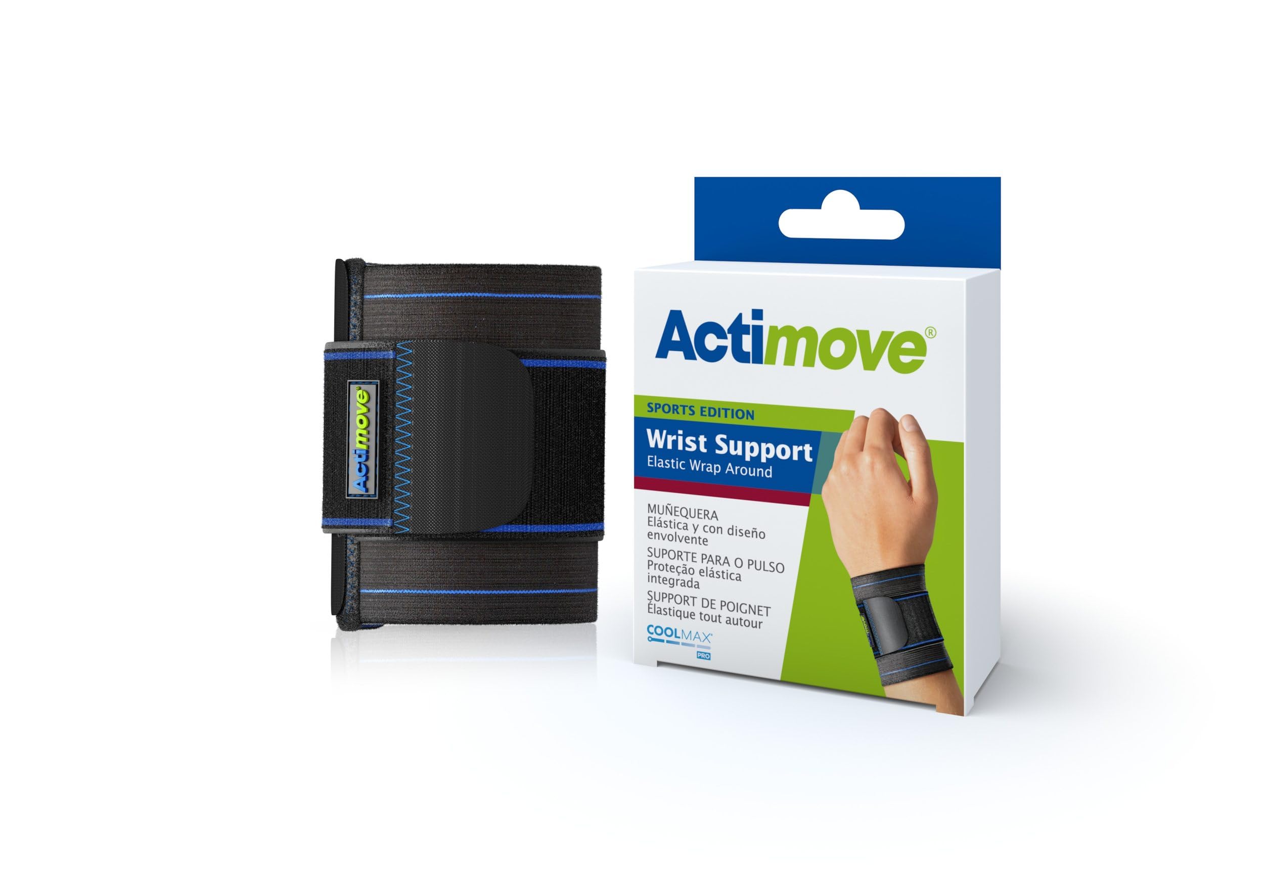 Actimove® SPORTS EDITION Wrist Support Elastic Wrap Around - Adjustable Support, Ideal for Tennis - Pain Relief with Medical Compression - Black, Universal Size