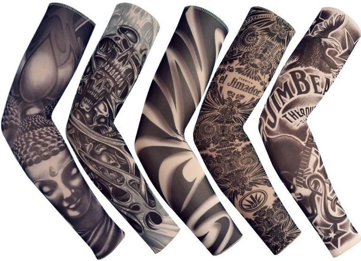Fake Temporary Tattoo Arm Sunscreen Sleeves, Body Art Arm Stockings Slip on Accessories, Designs Tiger, Dragon, Skull For Women Men Outdoor Sport Cycling Riding Fishing Runnig Driving Climbing