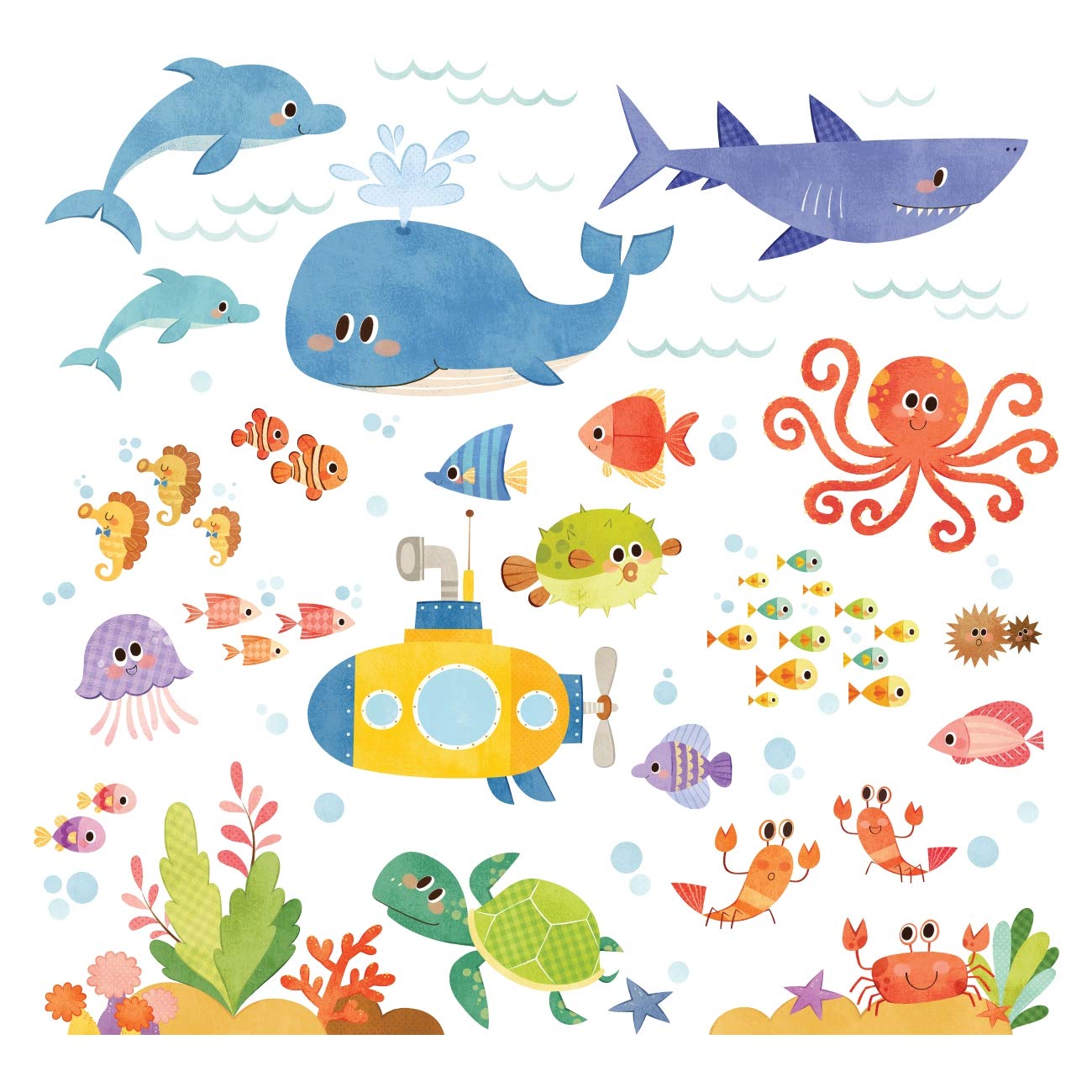 DECOWALL DS-8009 Sea Adventure (Small) Kids Wall Stickers Decals Peel and Stick Removable for Nursery Bedroom Living Room Art murals Decorations