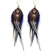 lureme Bohemian Style Multicolor Pheasant Feathers Dangle Earrings Large Feather Drop Earrings(er006405)