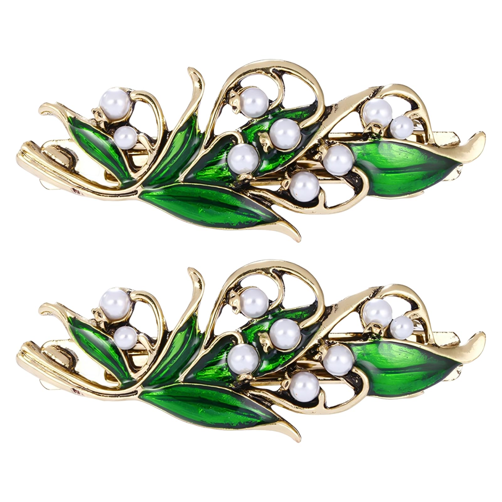 2Pcs Vintage French Leaf Hair Clip - Antique Metal Pearl Barrettes with Crystal Feather Design for Wedding, Prom and Formal Occasions - Women and Girls Accessories