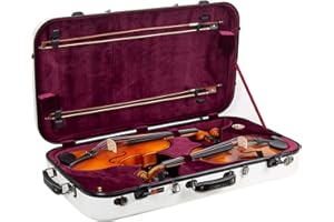 Crossrock Fiberglass Double Violin & Viola Case- Accommodates 1 violin and 15~16.5" viola- Includes TSA lock, Protective Blanket, Hygrometer, Removable Shoulder Straps- White (CRF2020DVLWT)