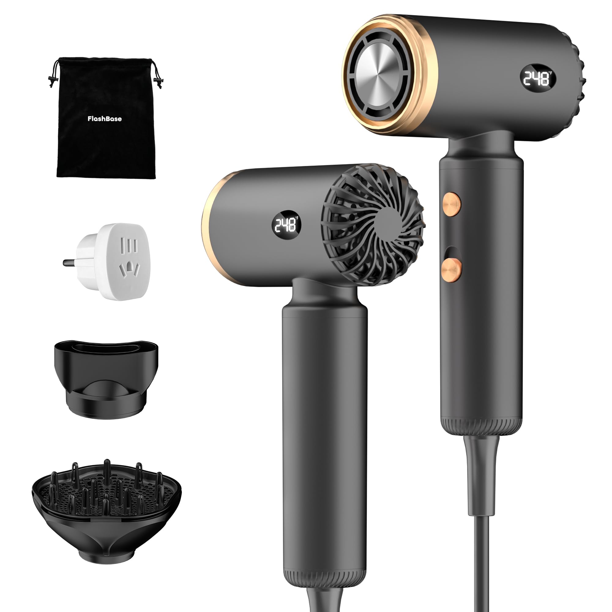 Photo 1 of Travel Hair Dryer, Dual Voltage Mini Ionic Blow Dryer for Fast Drying, Compact Lightweight Hair Dryer with Magnetic Diffuser for Home & Travel, Portable Hairdryer International 110-240V (Black)