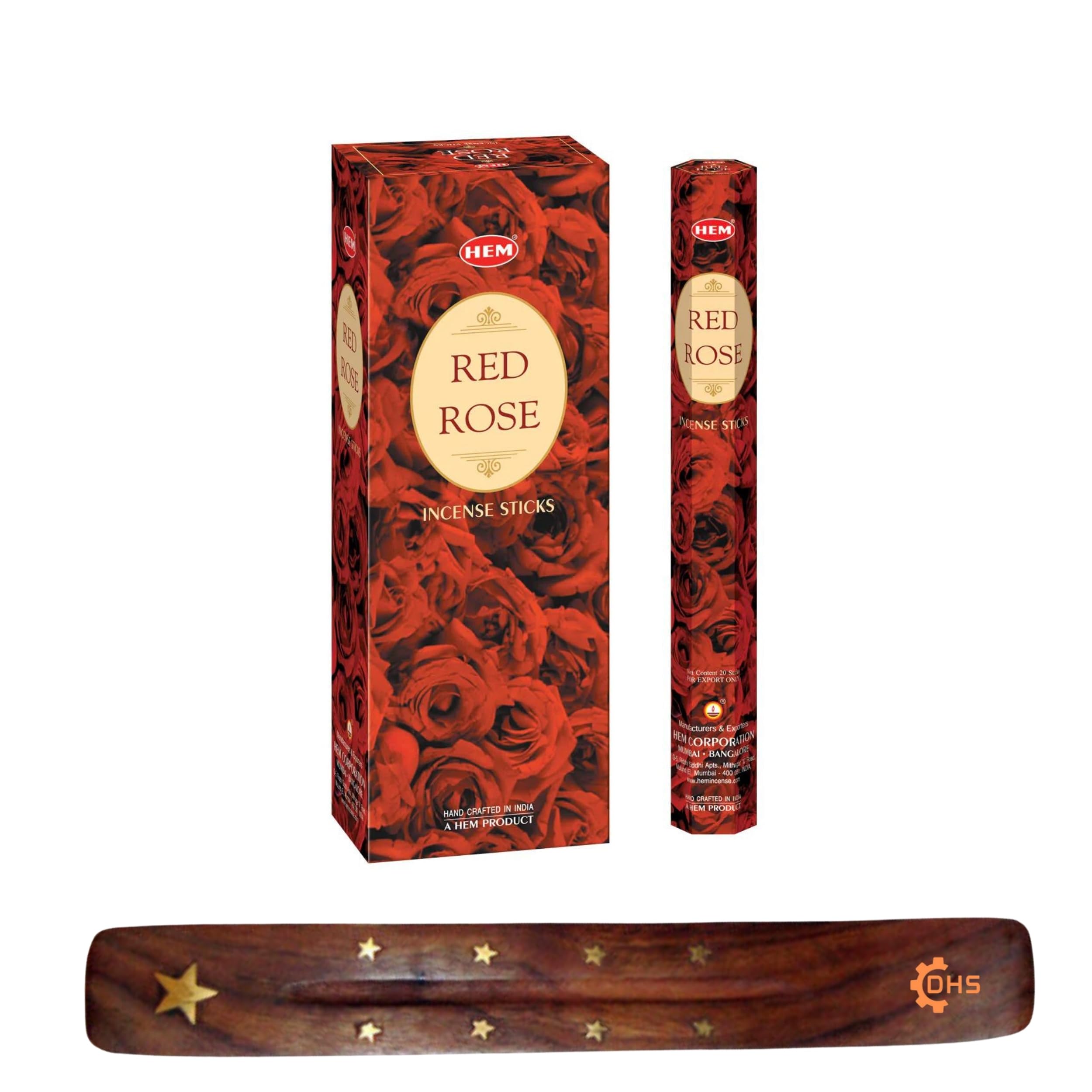 HEM Incense sticks RED ROSE Pack of 6 with DHS incense stick holder for Aromatherapy, Incense Spa, Yoga, Meditation, Healing, Spirituality and Relaxation…