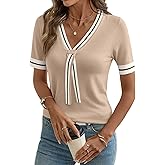 Dokotoo Women’s Lightweight Knit Top Chic V Neck Short Sleeve Sweater Blouses Daily Wear 2026 Spring Summer