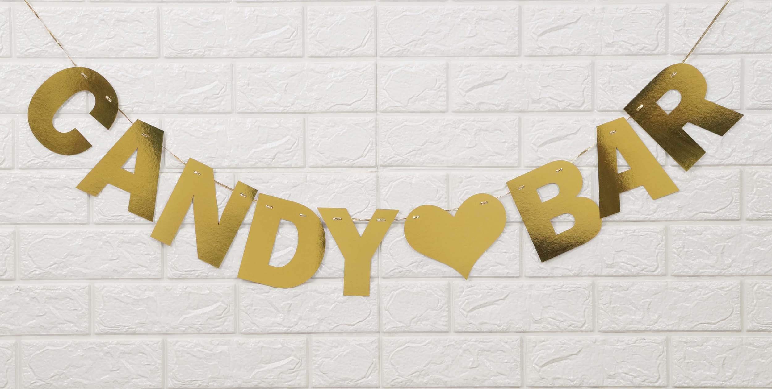 Inkdotpot Candy Bar Metallic Gold Bunting Banner Baby Shower Wedding Bridal Shower Retirement Birthday Party Supplies DIY Wall Decor Garland