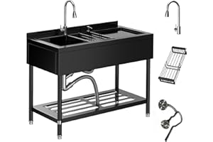 IDEALHOUSE Stainless Steel Utility Sink, 47.5" x 24" Freestanding Single Basin Sink with Pull-Out Faucet & Shelf, 304 Steel f