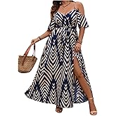 Floerns Women's Plus Size Cold Shoulder Short Sleeve Split Thigh Long Dress