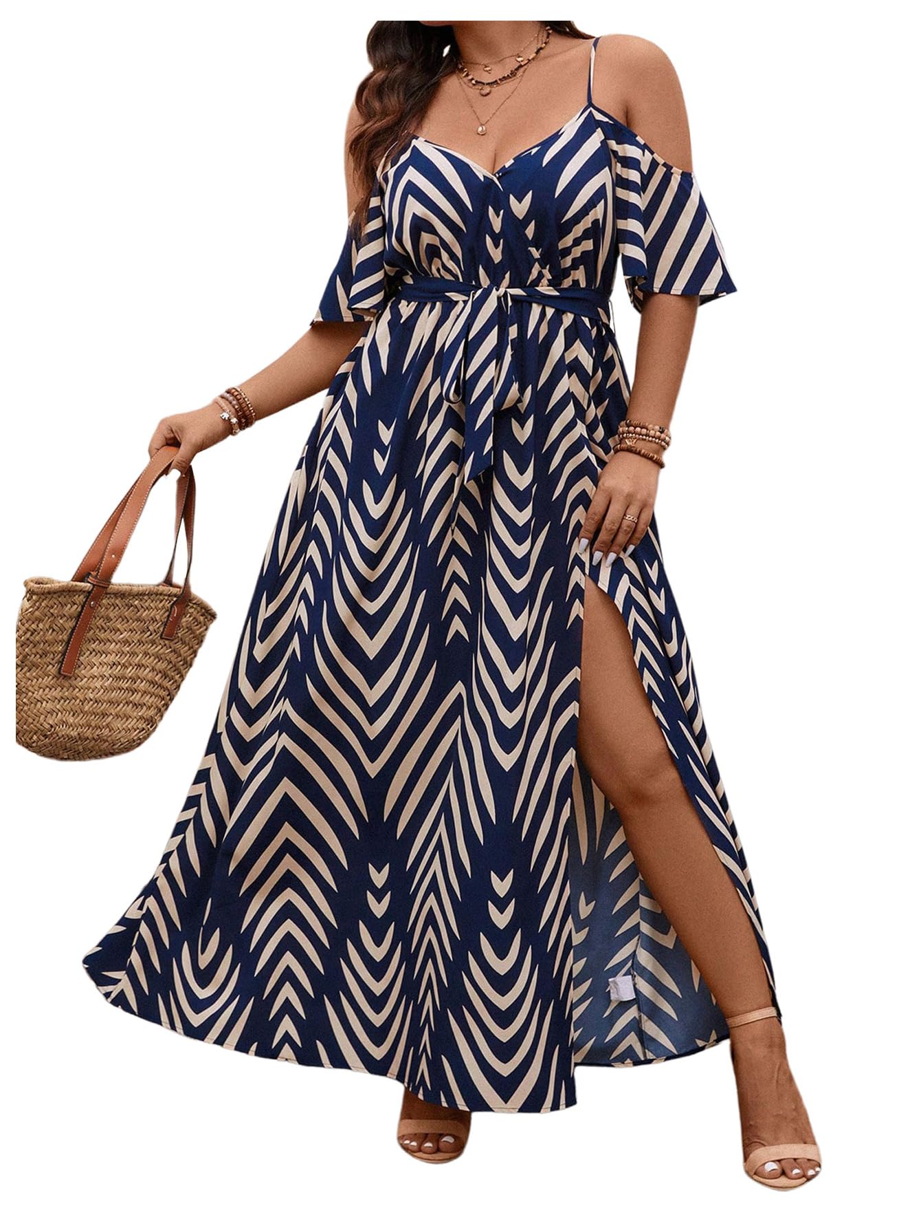 Floerns Women's Plus Size Cold Shoulder Short