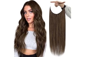 Fshine Hair Extensions Human Hair Bronzed Brown 70g 14 Inch Wire Human Hair Extensions Invisible Hairpiece Hair Extensions with Transparent Fish Line