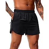 MIER Men's 3 Inch Inseam Running Shorts with Brief Liner Dry Fit Gym Athletic Workout Exercise Shorts with Zipper Pocket