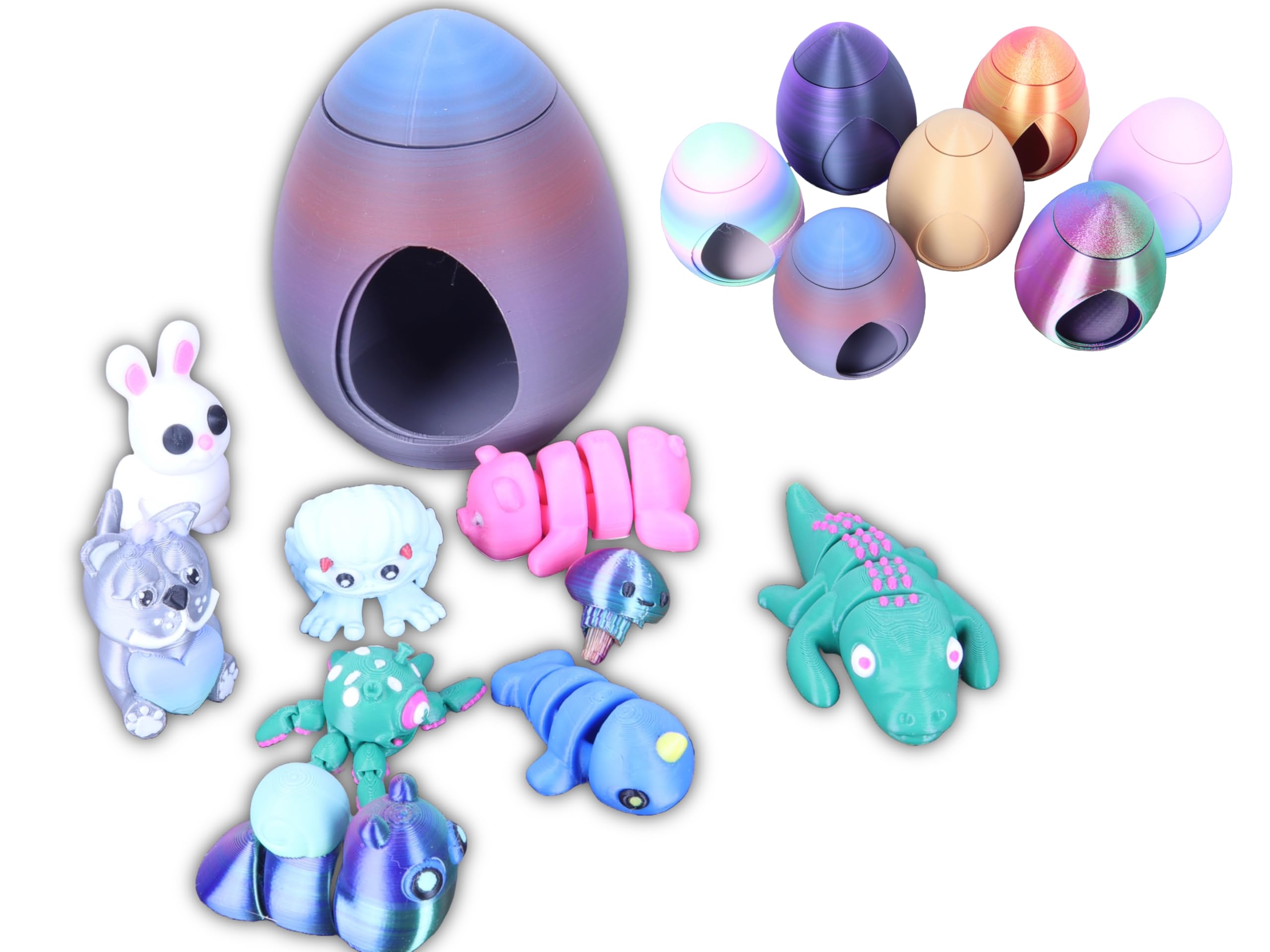 3D Printed Mystery Animal Fidget Pack, 10 Pieces, Fun and Unique Articulated Designs with Revolving Egg Easter