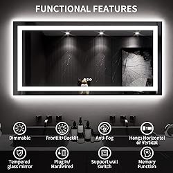 LOAAO 66"X40" LED Mirror for Bathroom, Lighted