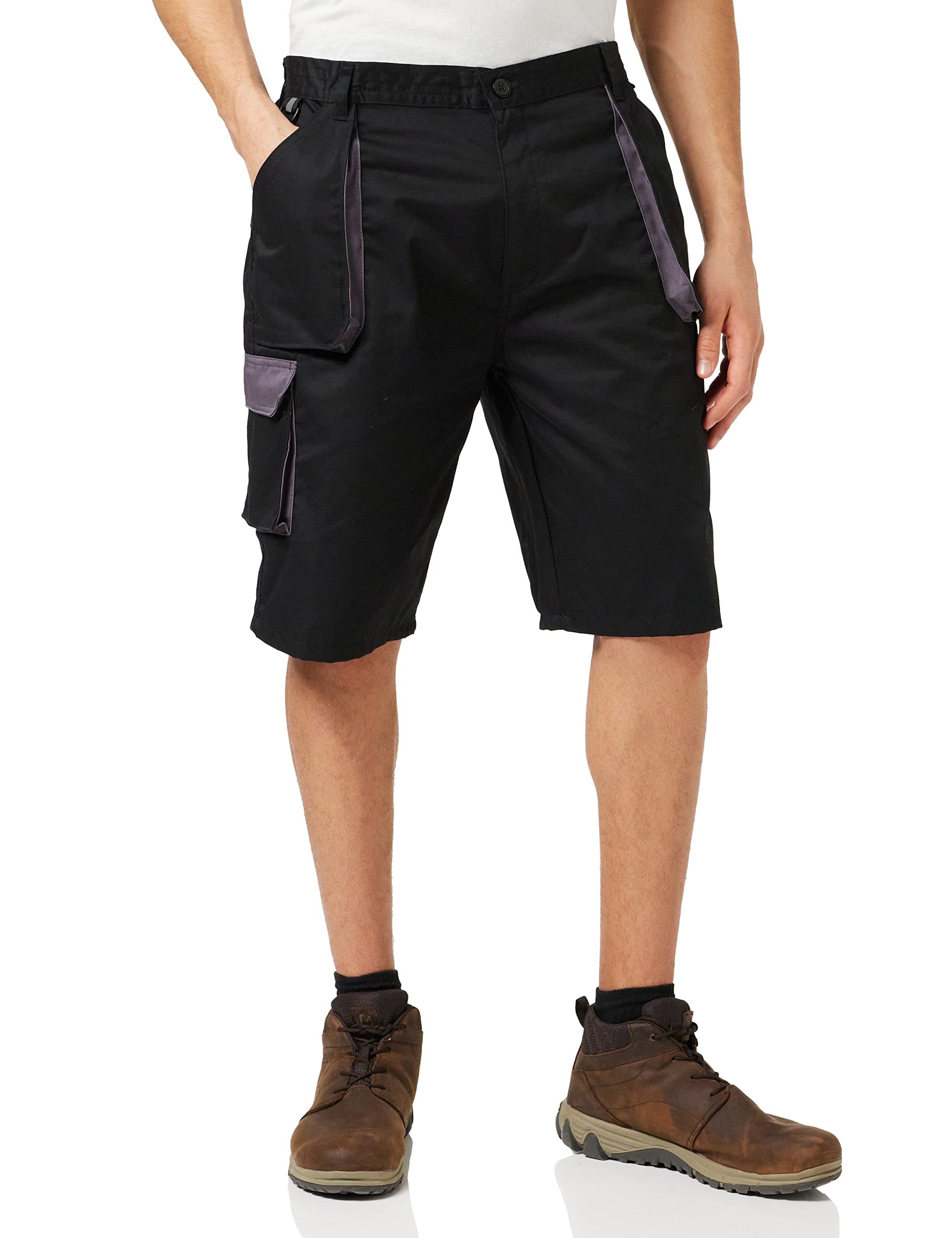 Portwest TX14 Texo Contrast Work Shorts 7 Pocket Multi Function Utility Breathable Summer Workwear Durable Safety Sitewear with Elastic Waist, Black, X-Large