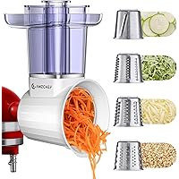 Slicer & Shredder Attachment for Kitchen Aid Stand Mixers, 4-in-1 Food Processor with 70mm Large Feed Chute, 304 Stainless St