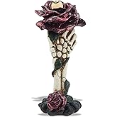 Cyborpon Skeleton Hand Holding Rose Gothic Valentine’s Gift Day Dead LED Skull Rose Goth Home Decor - 8.5” Tall