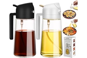 VZZNN 2 Pack Oil Dispenser Bottle for Kitchen,2 in 1 Oil Dispenser and Oil Sprayer,16.5oz/470ML Glass Spray Bottle with Premium Nozzle,Air Fryer Accessories for kitchen,Salad,Baking,BBQ,Frying(White,Black)