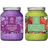 Bath Sea Salt Set 2х46Oz - Lavender & Eucalyptus - Natural Lavender Essential Oil - Eucalyptus Essential Oil - Aromatherapy - Relaxing - Calming - Body Care - Beauty - Bathing - Spa