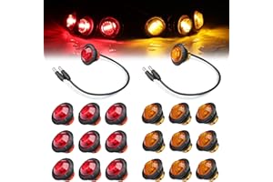 TMH 3/4 Inch LED Marker 10 Amber + 10 Red Light with Connector Plug Clearance Markers Side Marker Indicator Light Waterproof Universal Fits RV, Boat, Pickup Truck 12V DC (Pack of 20)