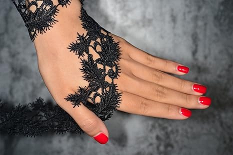 Full Drei (3) Meter lang Vintage Floral Style schwarz bestickt Spitzenbesatz Band ca. 5,70 cm Breite (schwarz 67464)