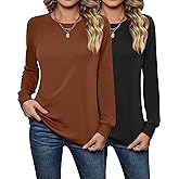 Ficerd 2 Pcs Women's Crewneck Sweatshirt Loose Fitting Long Sleeve Shirts Casual Fall Winter Pullover Tops