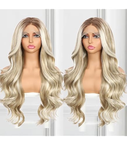13x2 Lace Front Wig 26” – Wavy Synthetic | 150% Density, Heat Safe- Blond Amazon.com : KOME Blonde Synthetic Lace Front Wig,13x4 HD  main image 3