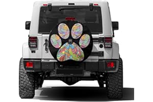 Delerain Spare Tire Cover with Backup Camera Hole Colorful Dog Paw Print Wheel Covers Waterproof Dust-Proof UV Sun Universal Fit for RV Trailer RV SUV Truck (17 Inch for Diameter 31"-33")
