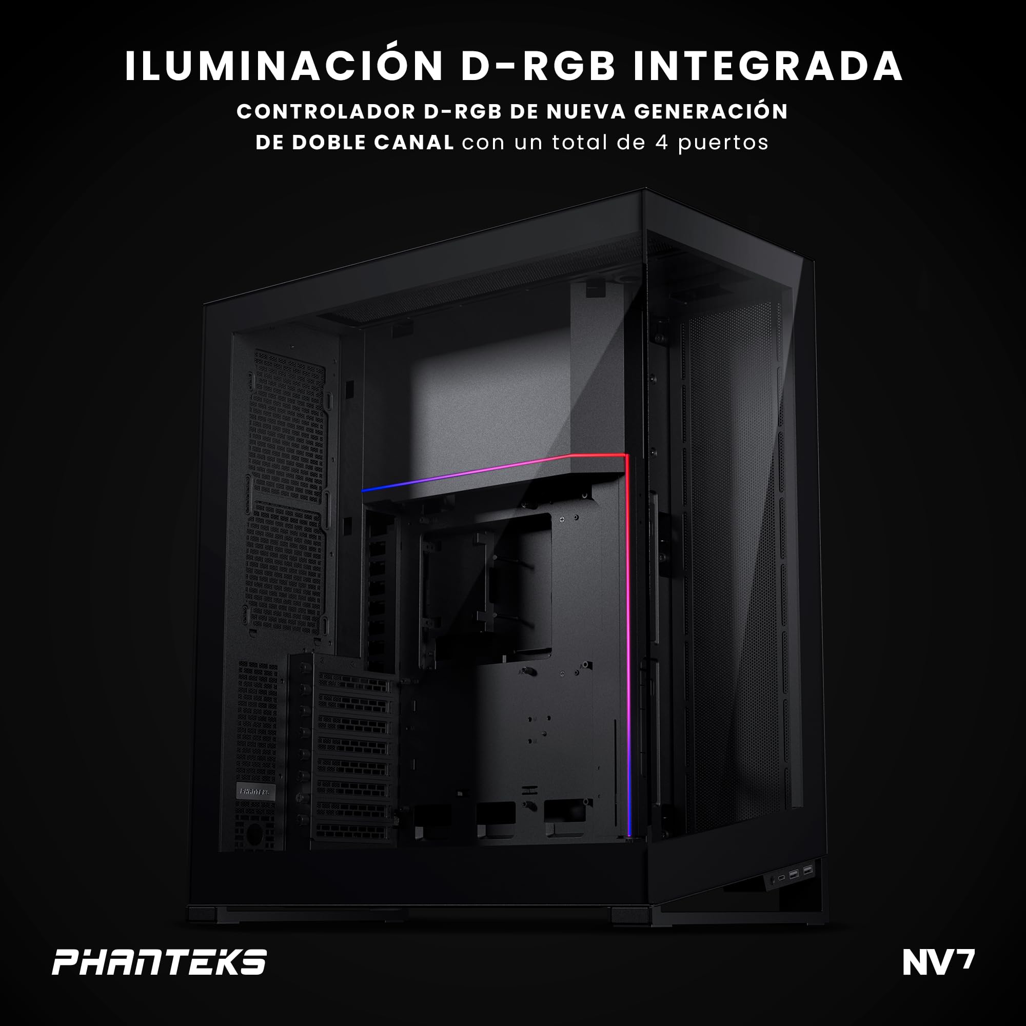 Phanteks (PH-NV723TG_DBK01) NV7 Showcase Full-Tower Chassis, High Airflow Performance, Integrated D/A-RGB Lighting, Seamless Tempered Glass Design, 12 Fan Positions, Black